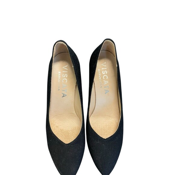 Viscata Barcelona Womens Black V cut Canvas Wedge Espadrilles Euro Size 36 Us 6 - Picture 4 of 11